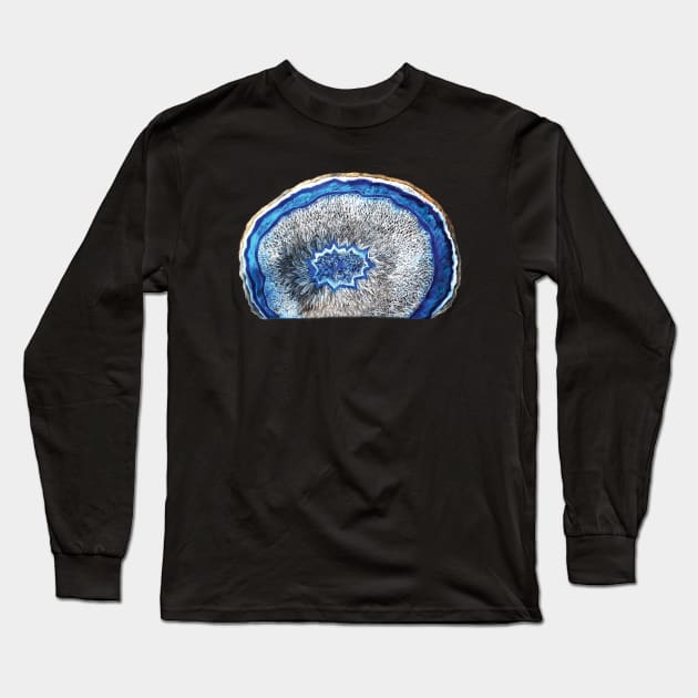 Blue Agate Crystal Pastel Drawing Long Sleeve T-Shirt by sarahwainwright